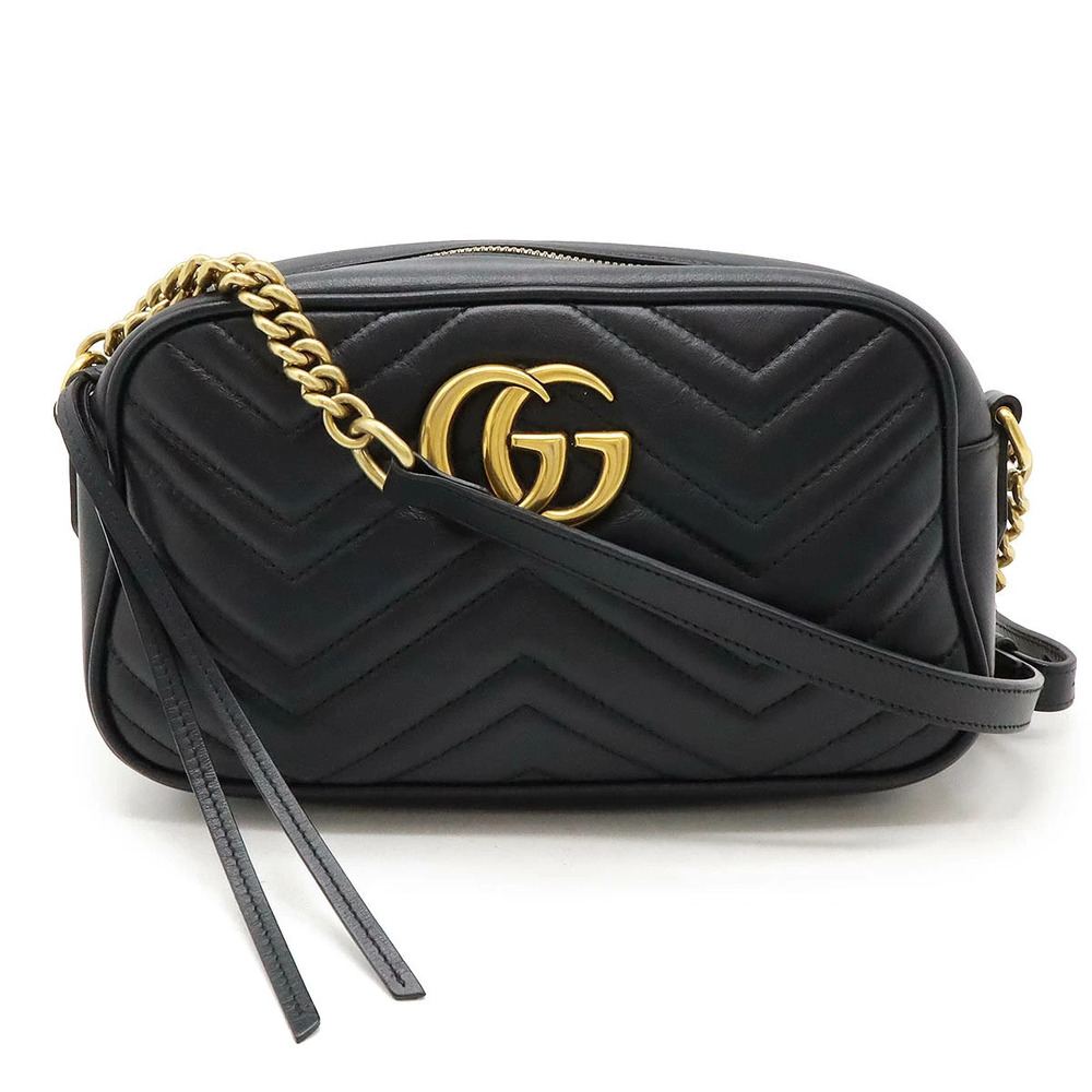 Gucci GG Marmont Shoulder Bag Chain Crossbody Quilted Leather Black